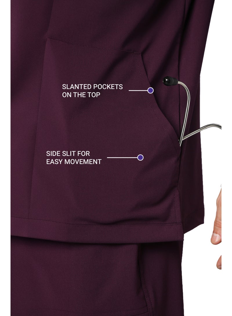 KNYA Ecoflex Men's 5 Pocket Active Scrub Suit | Athleisure wear | Modern V neck | For Doctors (L, Wine) - Image 5